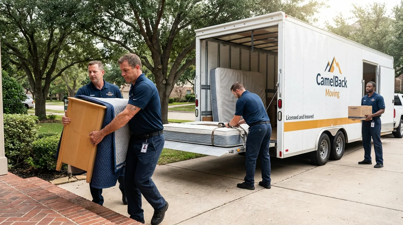 Crew loading residential truck for cross-state move from Mount Pleasant, PA